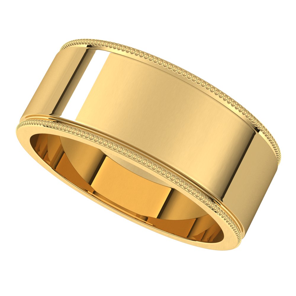 10K Yellow Gold 8 mm Milgrain Flat Band Size 8