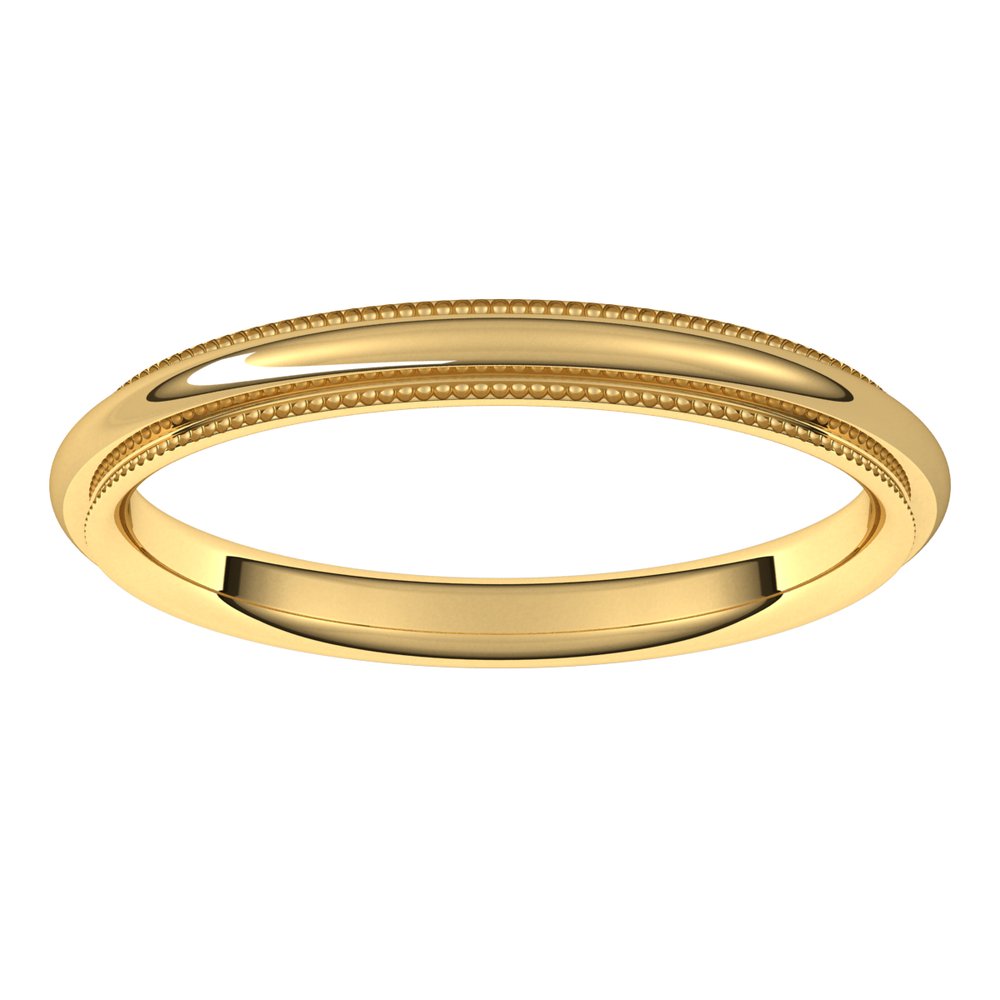 14K Yellow 2 mm Milgrain Stepped-Edge Comfort-Fit Half Round Band Size 7