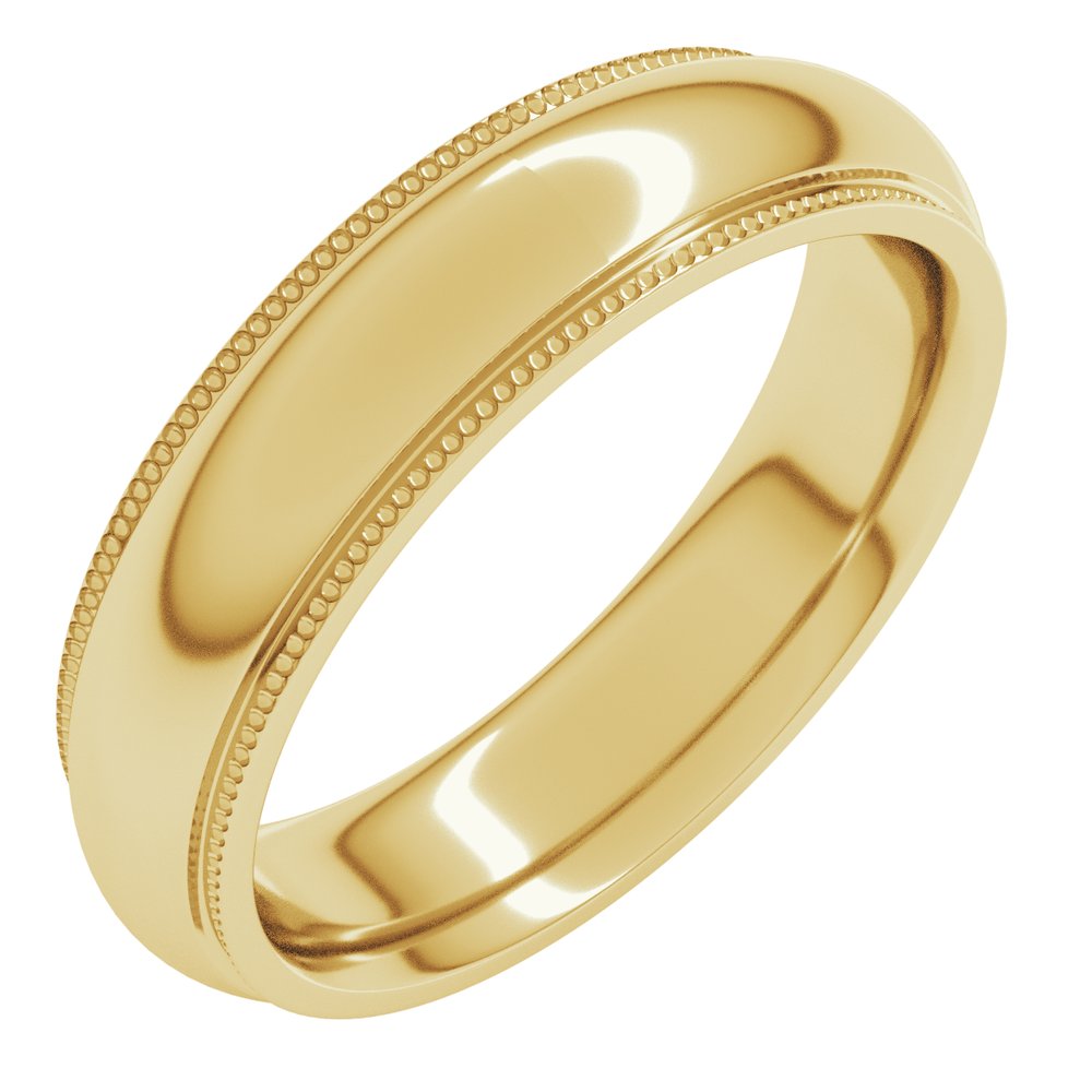 14K Yellow Gold 5 mm Milgrain Stepped-Edge Comfort-Fit Half Round Band Size 8