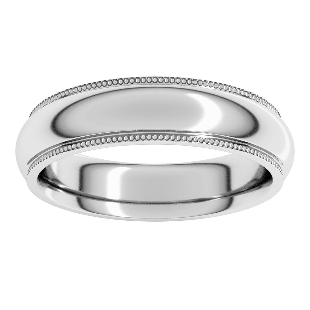 14K White Gold 5 mm Milgrain Stepped-Edge Comfort-Fit Half Round Band Size 6.5