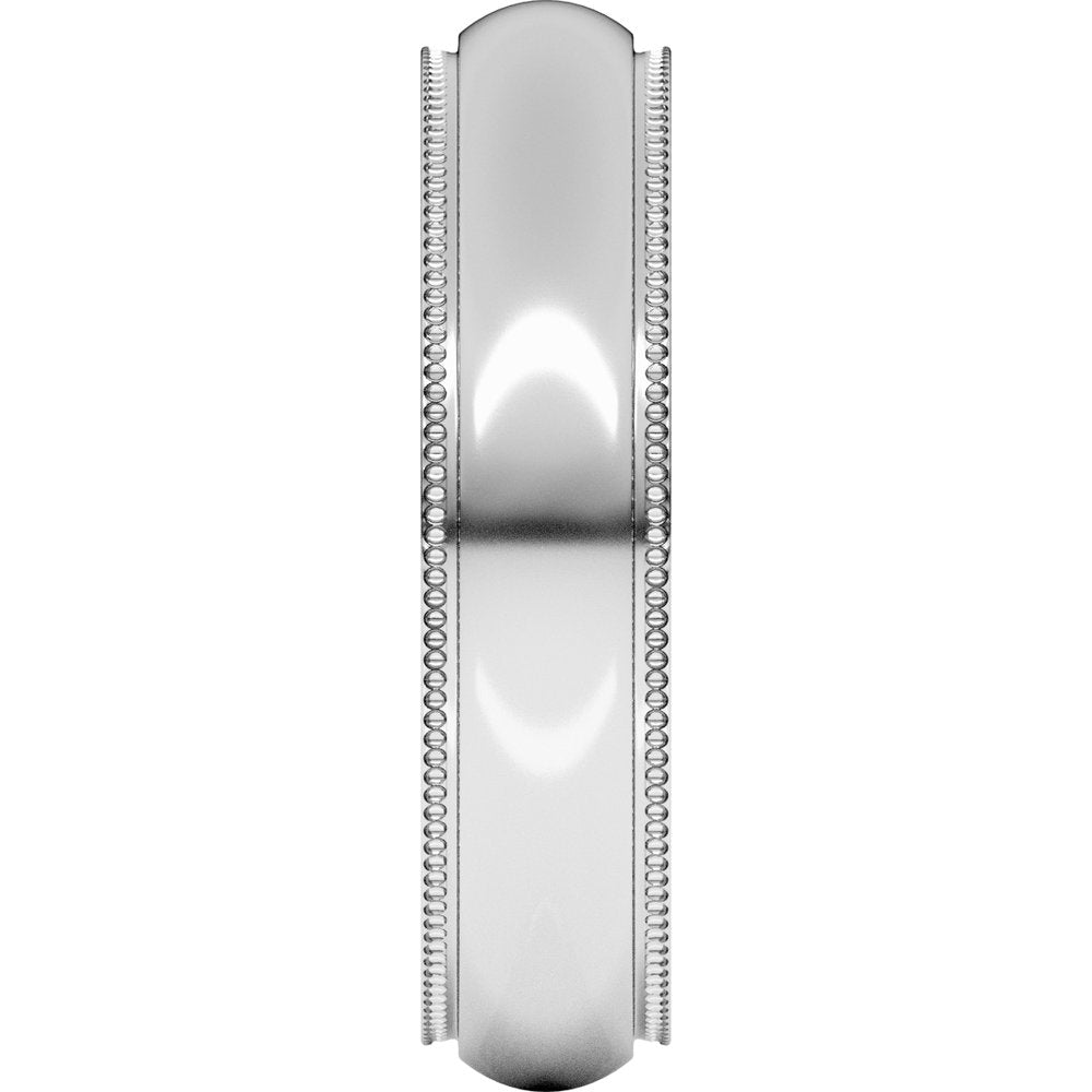 14K White Gold 5 mm Milgrain Stepped-Edge Comfort-Fit Half Round Band Size 6.5
