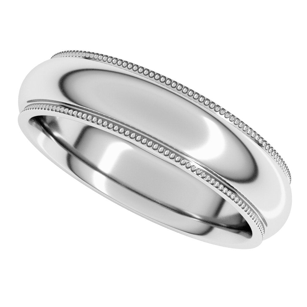 14K White Gold 5 mm Milgrain Stepped-Edge Comfort-Fit Half Round Band Size 6.5