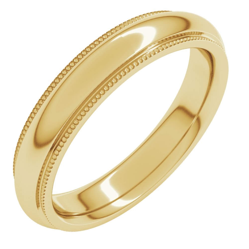 14K Yellow Gold 4 mm Milgrain Stepped-Edge Comfort-Fit Half Round Band Size 8.5
