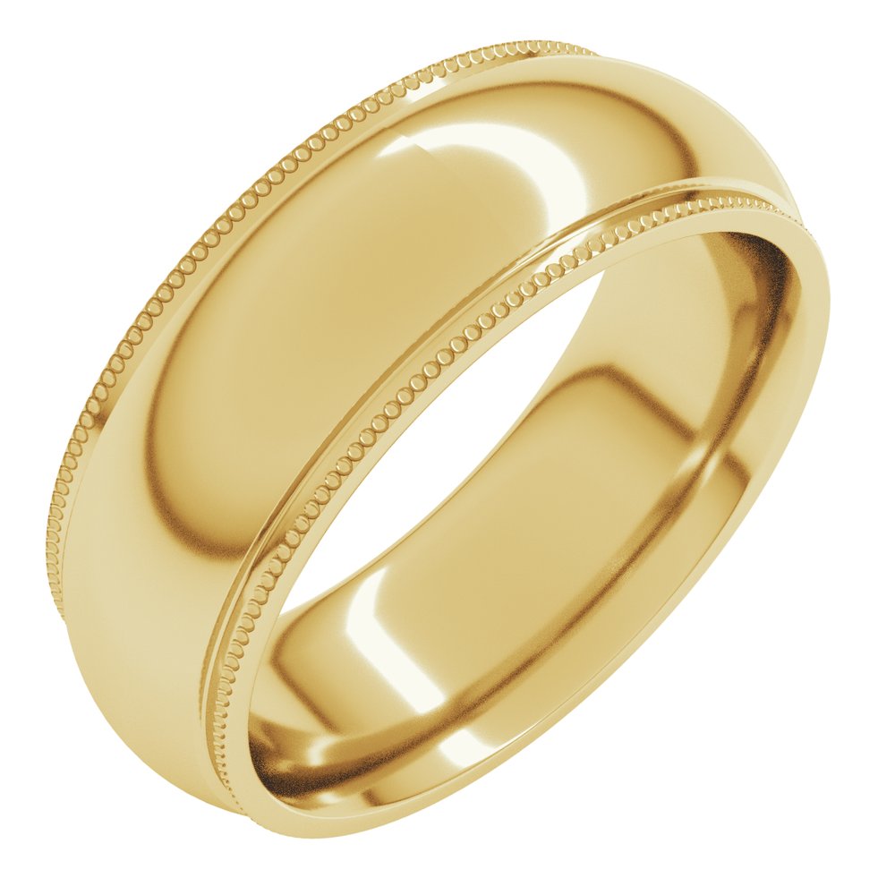 14K Yellow Gold 7 mm Milgrain Stepped-Edge Comfort-Fit Half Round Band Size 9.5