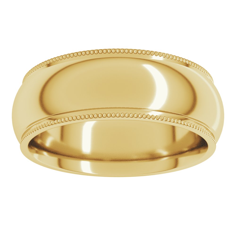14K Yellow Gold 7 mm Milgrain Stepped-Edge Comfort-Fit Half Round Band Size 9.5