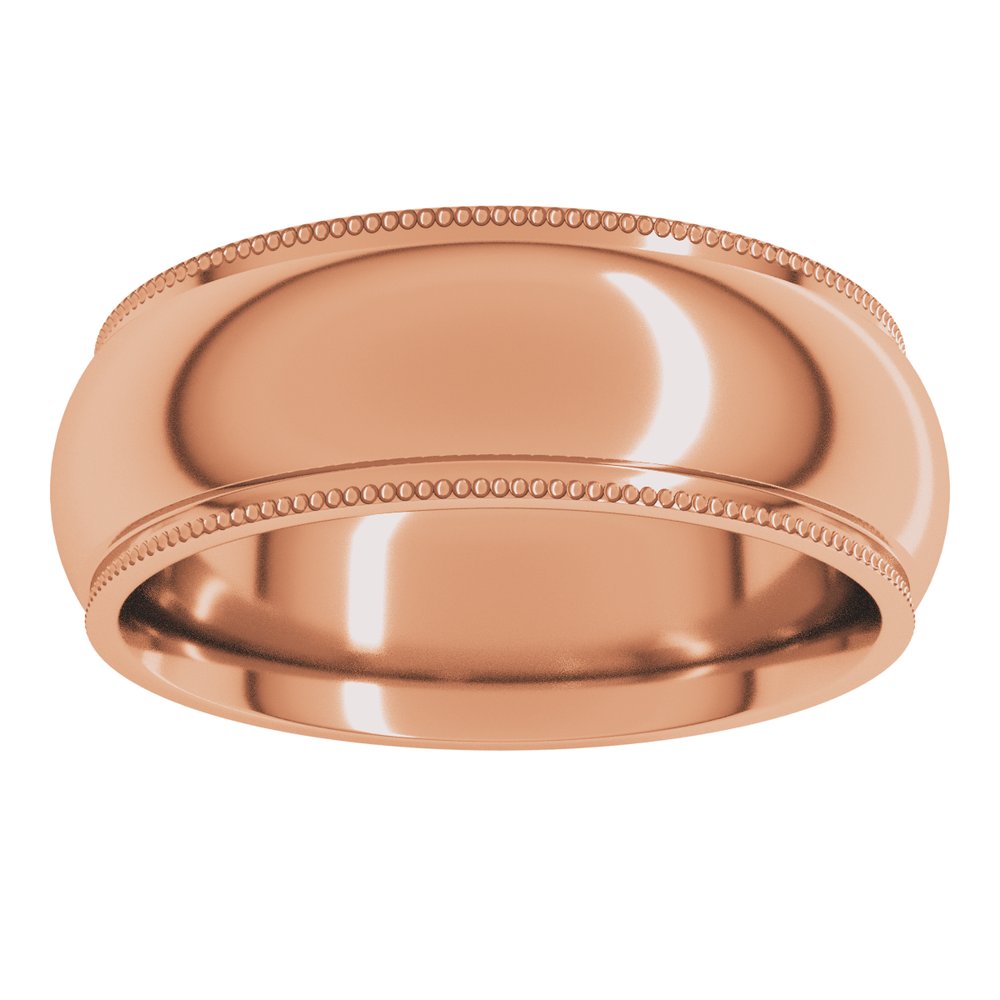 14K Rose Gold 7 mm Milgrain Stepped-Edge Comfort-Fit Half Round Band Size 7.5