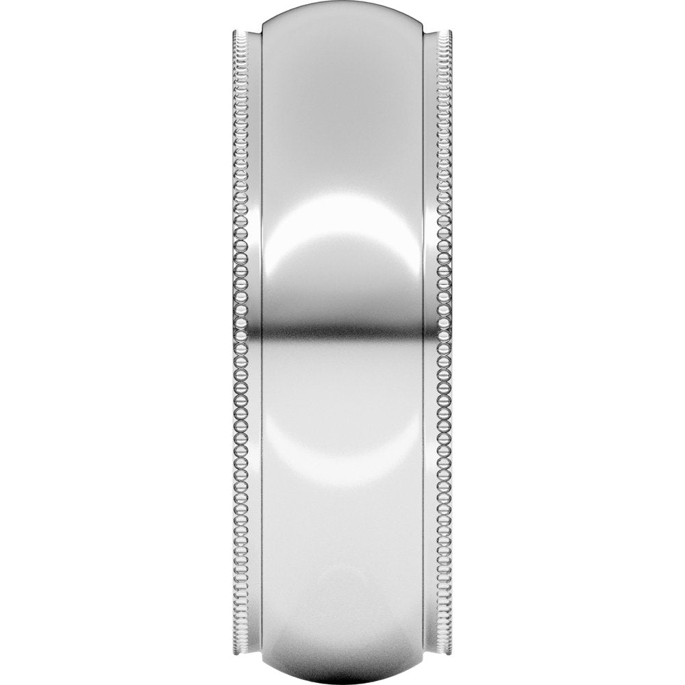 14K White Gold 7 mm Milgrain Stepped-Edge Comfort-Fit Half Round Band Size 9.5