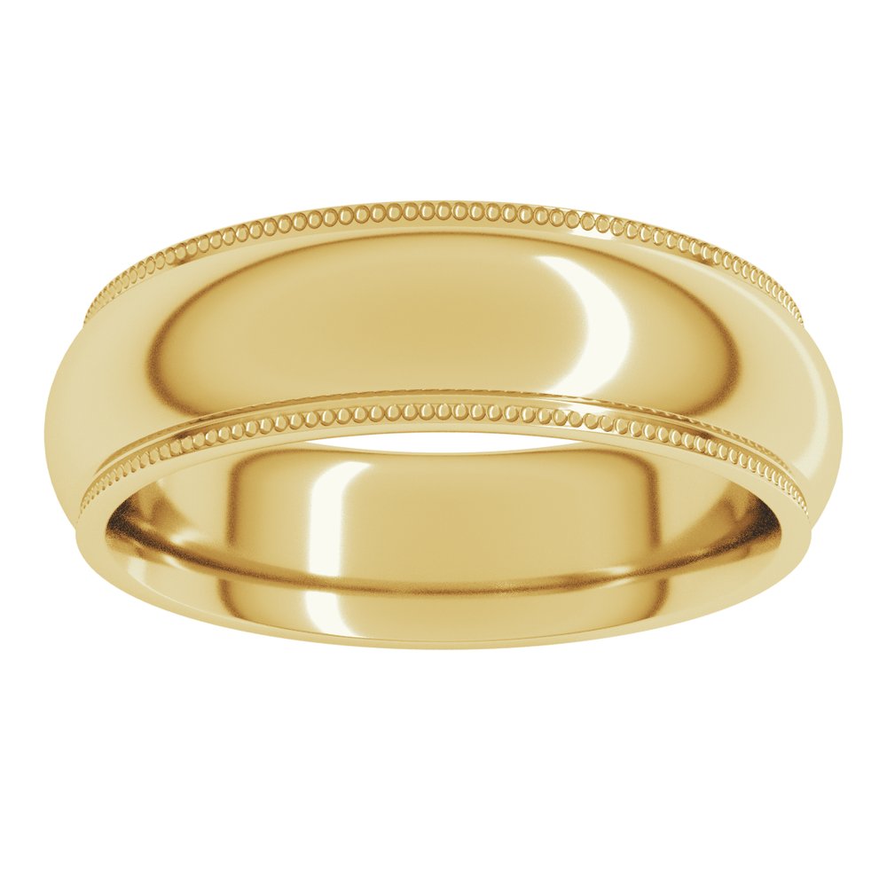 10K Yellow Gold 6 mm Milgrain Stepped-Edge Comfort-Fit Half Round Band Size 6.5