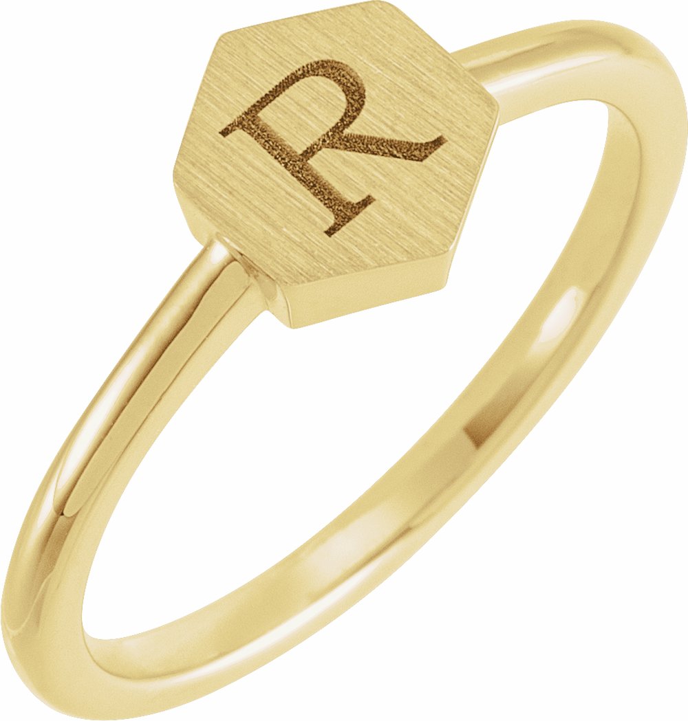 14K Yellow 9.5x8 mm Geometric Signet Ring