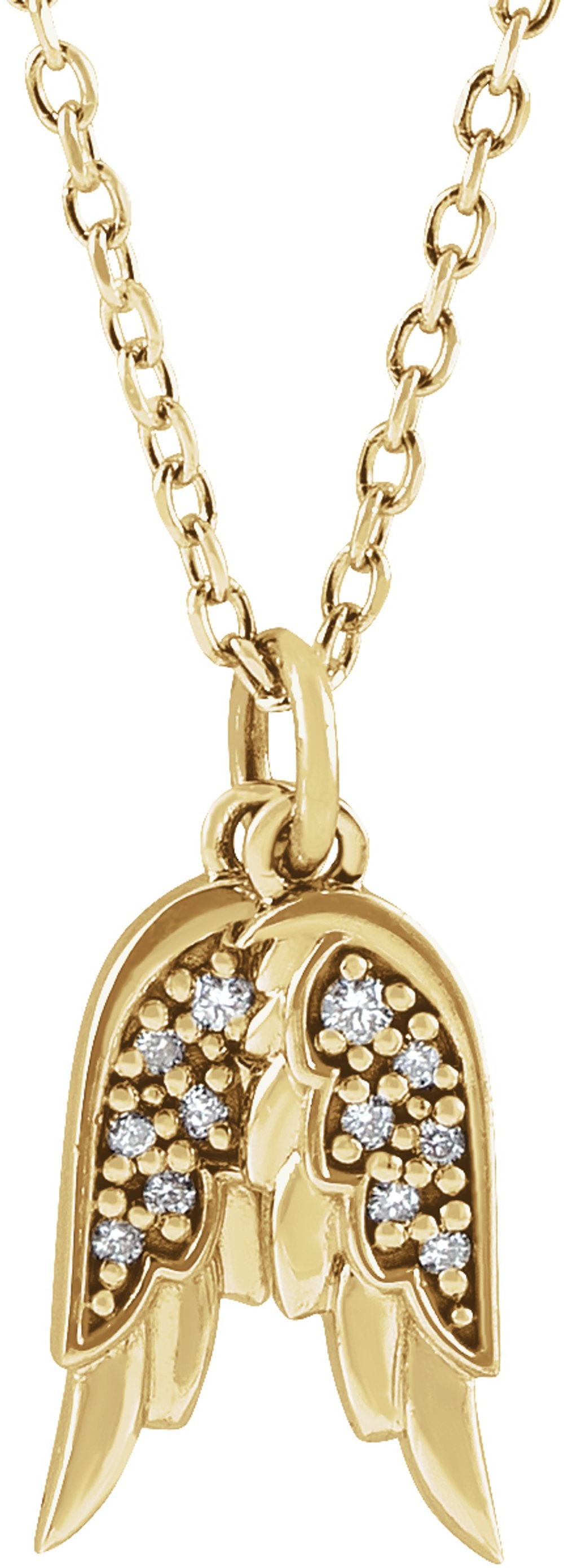 14K Yellow Gold .03 CTW Natural Diamond Angel Wings 16-18" Necklace