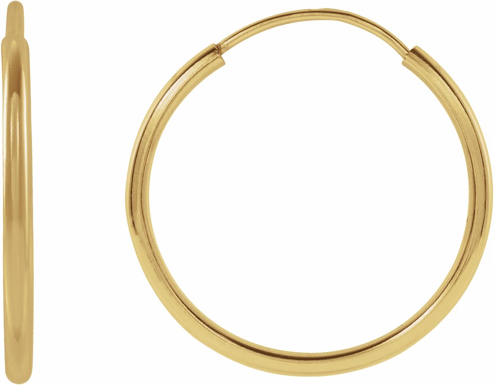 14K Yellow Gold Flexible Endless Tube 15 mm Hoop Earrings