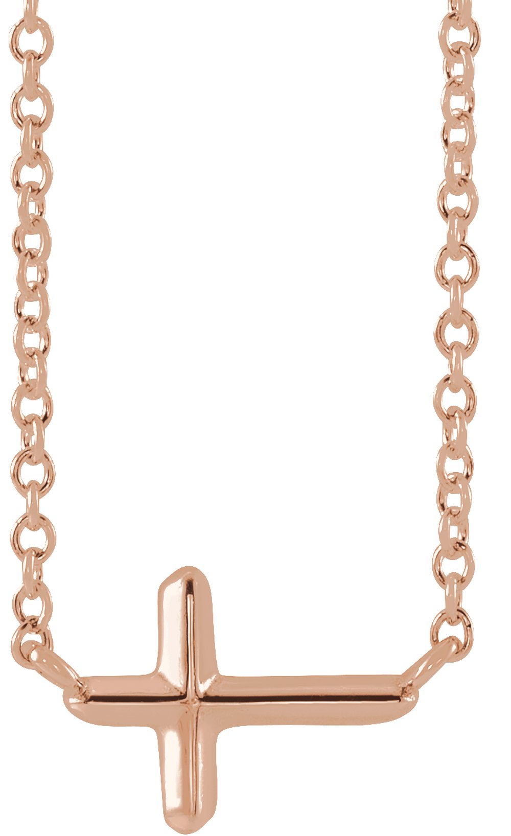 14K Rose Gold Sideways Cross 16" Necklace