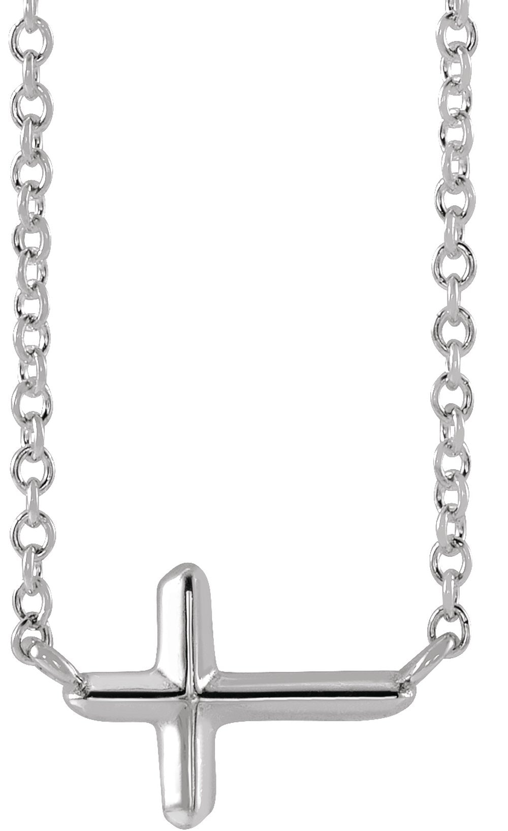14K White Gold Sideways Cross 18" Necklace