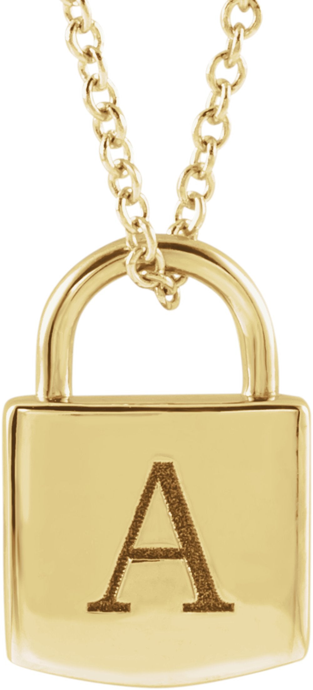 18K Yellow Gold-Plated Sterling Silver Engravable Lock 16-18" Necklace