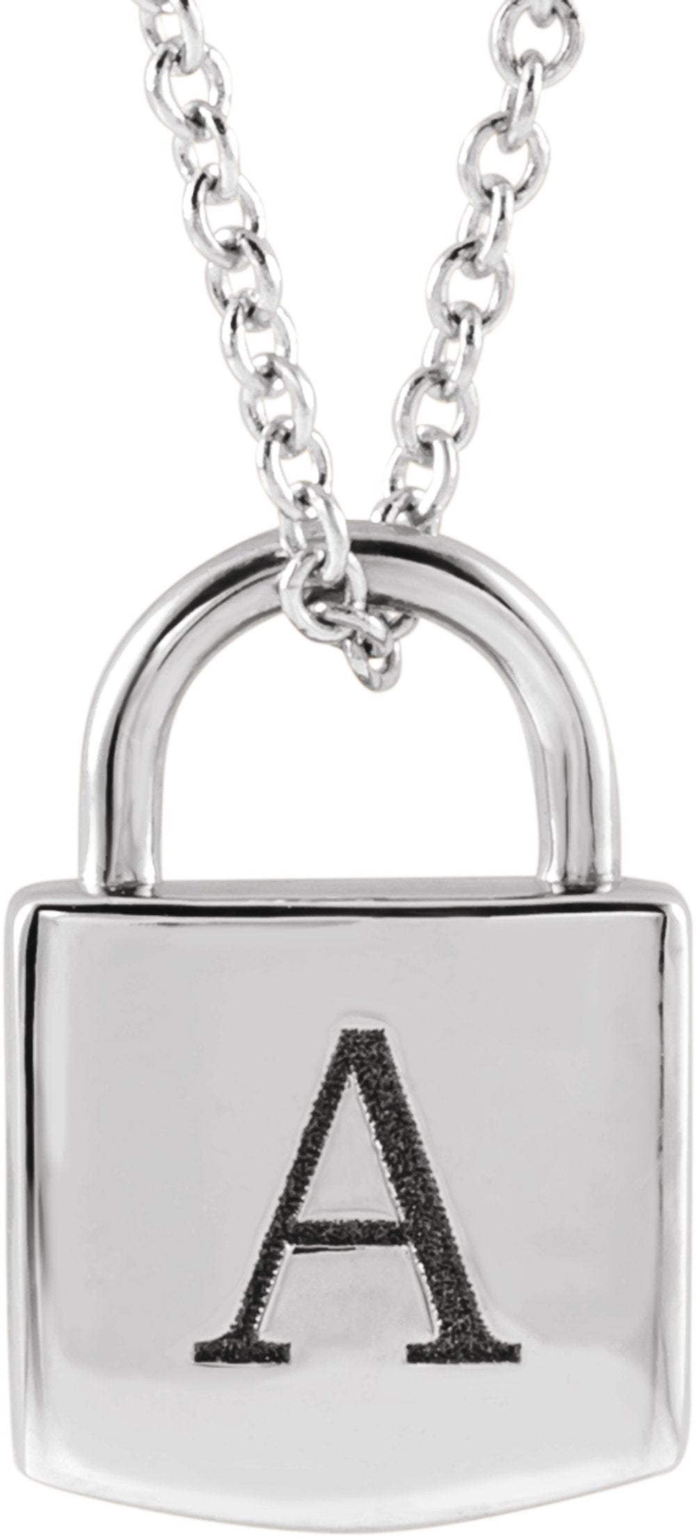 14K White Gold Engravable Lock 16-18" Necklace
