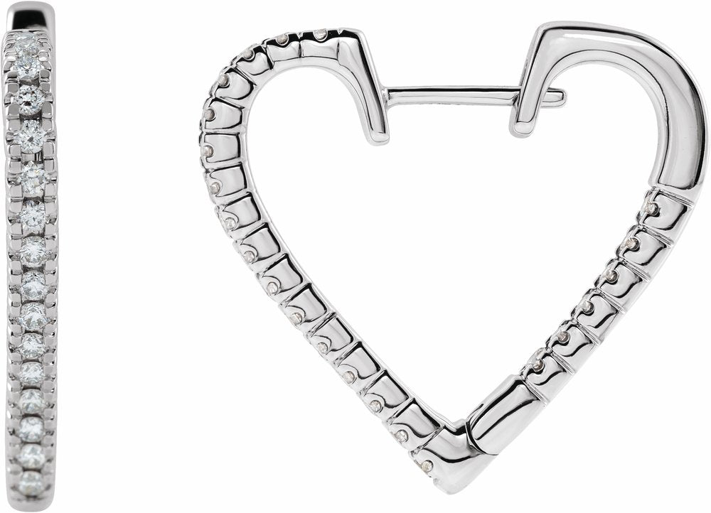 14K White Gold 5/8 CTW Natural Diamond Heart Earrings