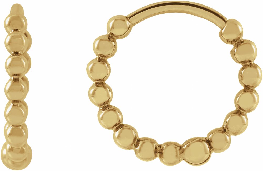 14K Yellow Gold Beaded 11 mm Hoop Earrings