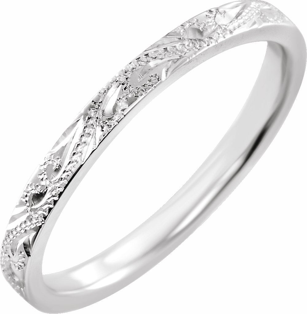 14K White Gold 2 mm Hand-Engraved Band Size 7