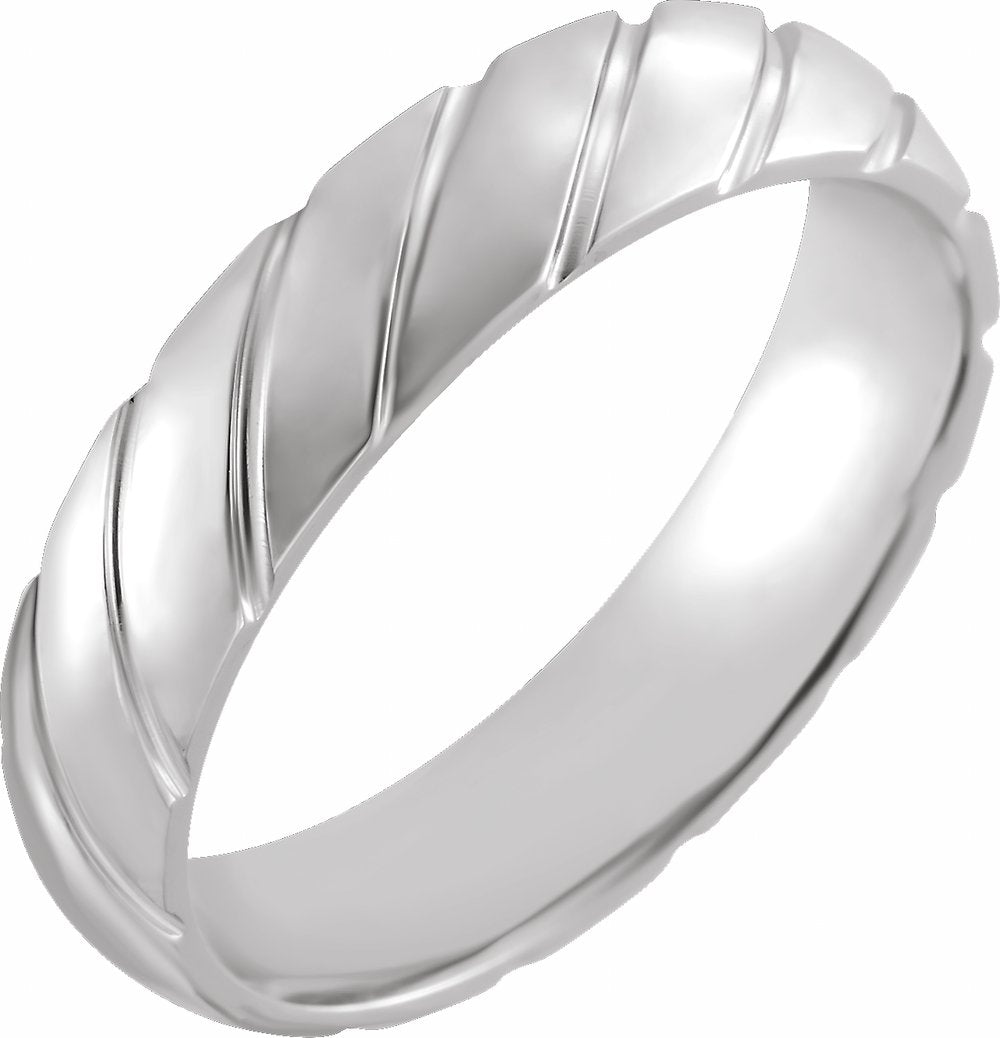14K White Gold 5 mm Diagonal Grooved Comfort-Fit Half Round Band Size 6.5