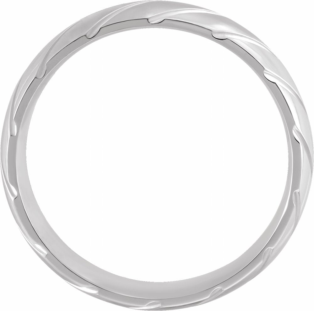 14K White Gold 6 mm Diagonal Grooved Comfort-Fit Half Round Band Size 10