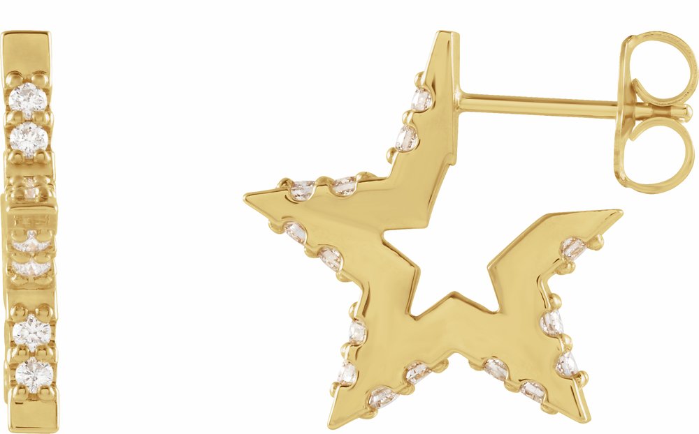 14K Yellow 3/8 CTW Natural Diamond Star Hoop Earrings