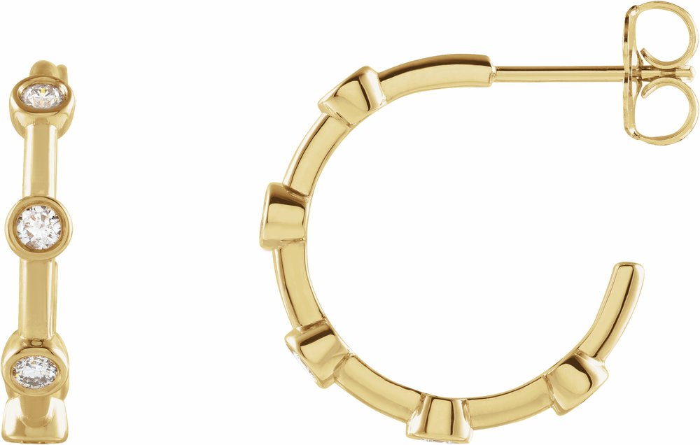 14K Yellow Gold 1/4 CTW Natural Diamond Bezel-Set Hoop Earrings