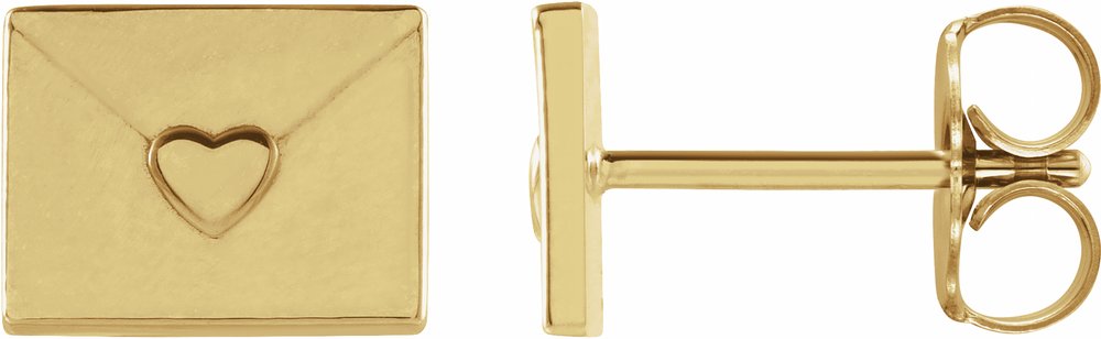 14K Yellow Gold Heart Envelope Earrings