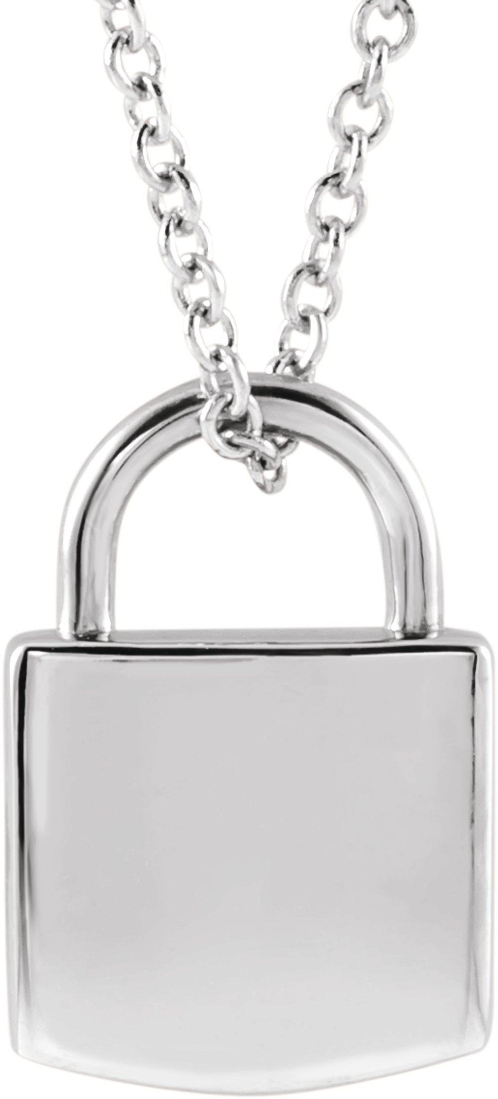 14K White Gold Engravable Lock 16-18" Necklace