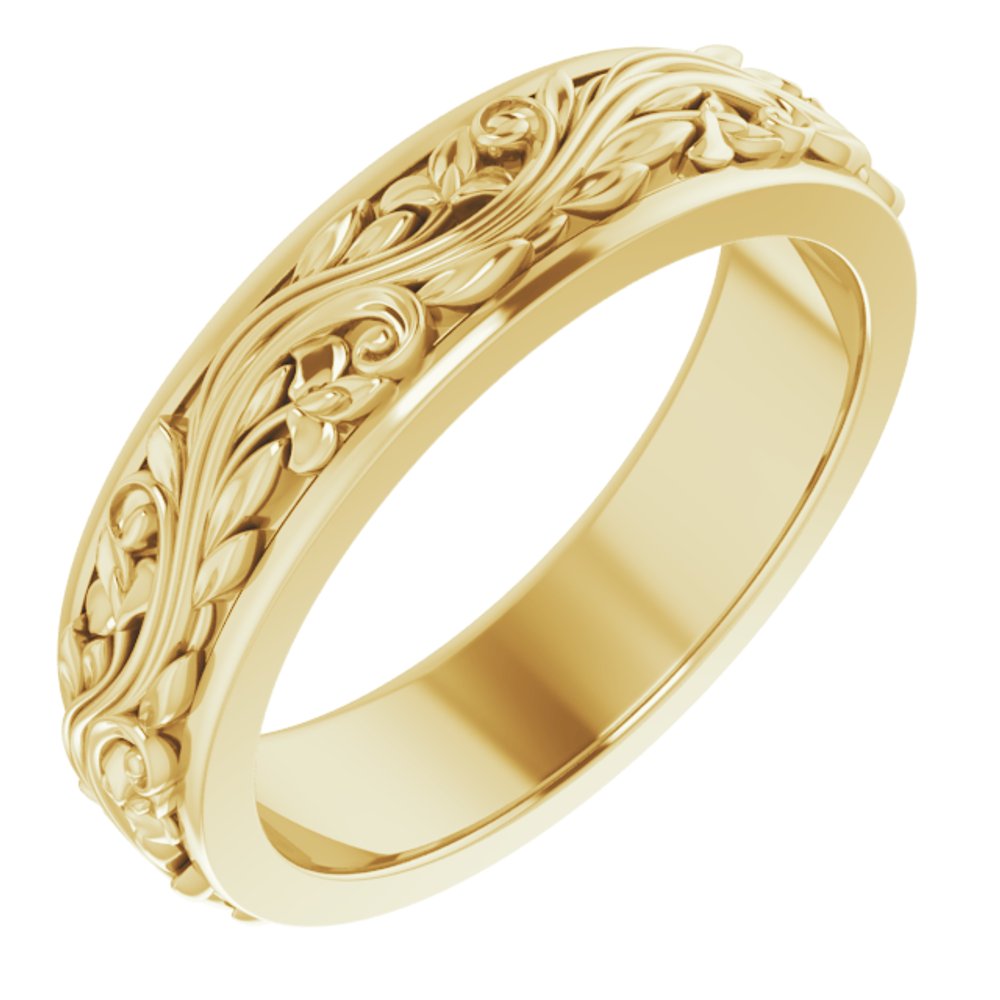 14K Yellow Gold 5 mm Floral Inlay Flat Band Size 7