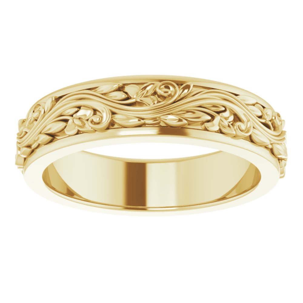 14K Yellow Gold 5 mm Floral Inlay Flat Band Size 7