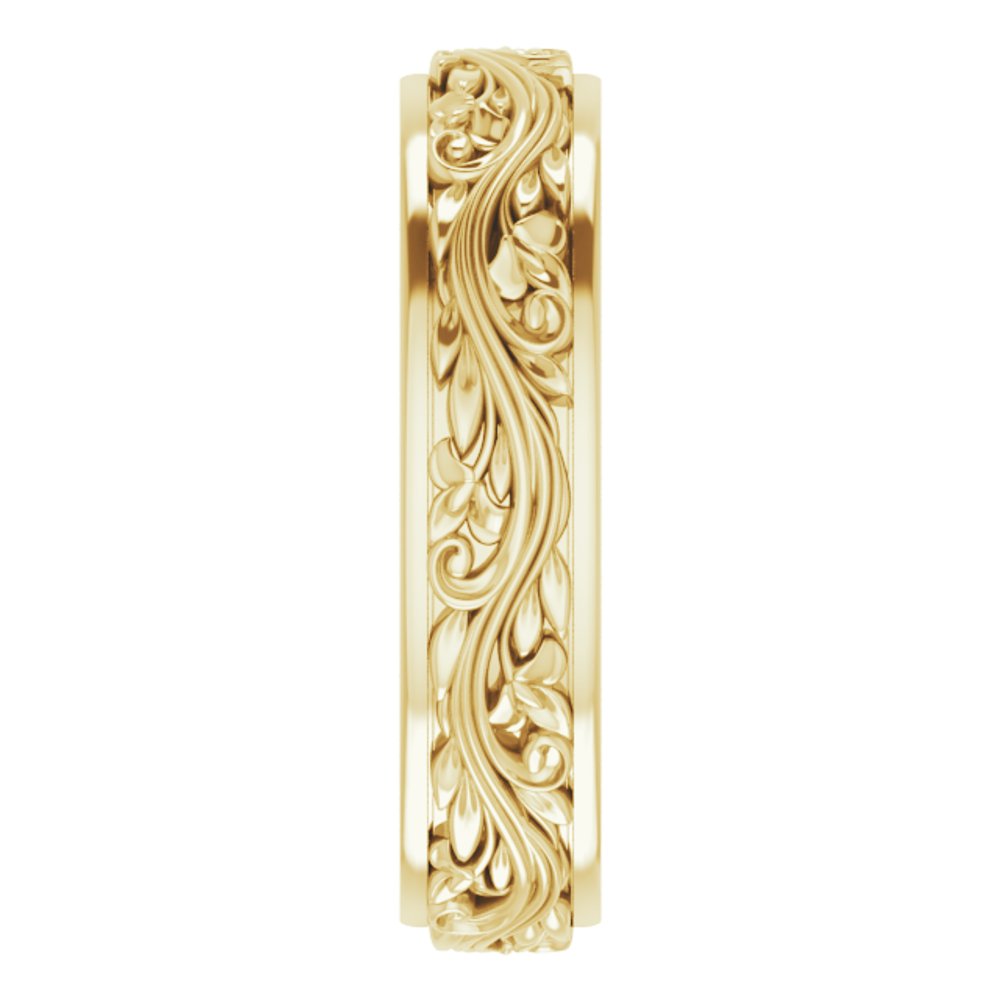 14K Yellow Gold 5 mm Floral Inlay Flat Band Size 7