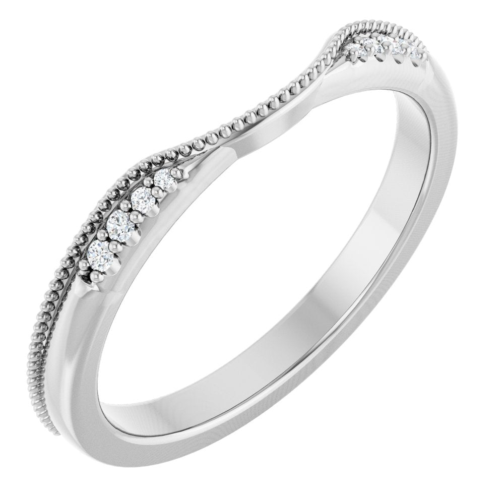 14K White Gold .04 CTW Natural Diamond Milgrain Contour Band