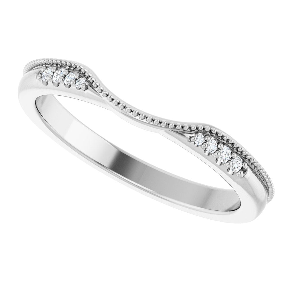 14K White Gold .04 CTW Natural Diamond Milgrain Contour Band