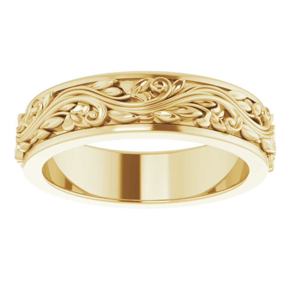 14K Yellow Gold 5 mm Floral Inlay Flat Band Size 6