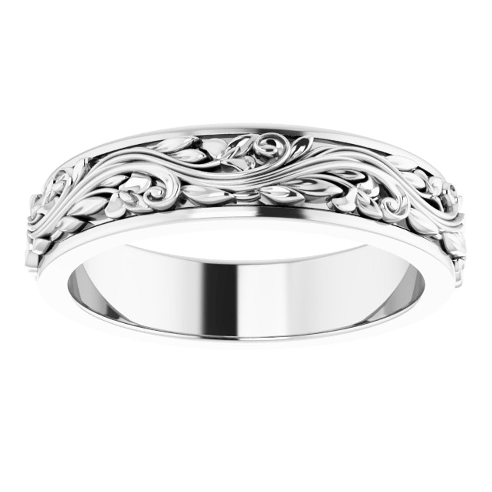 14K White 5 mm Floral Inlay Flat Band Size 8