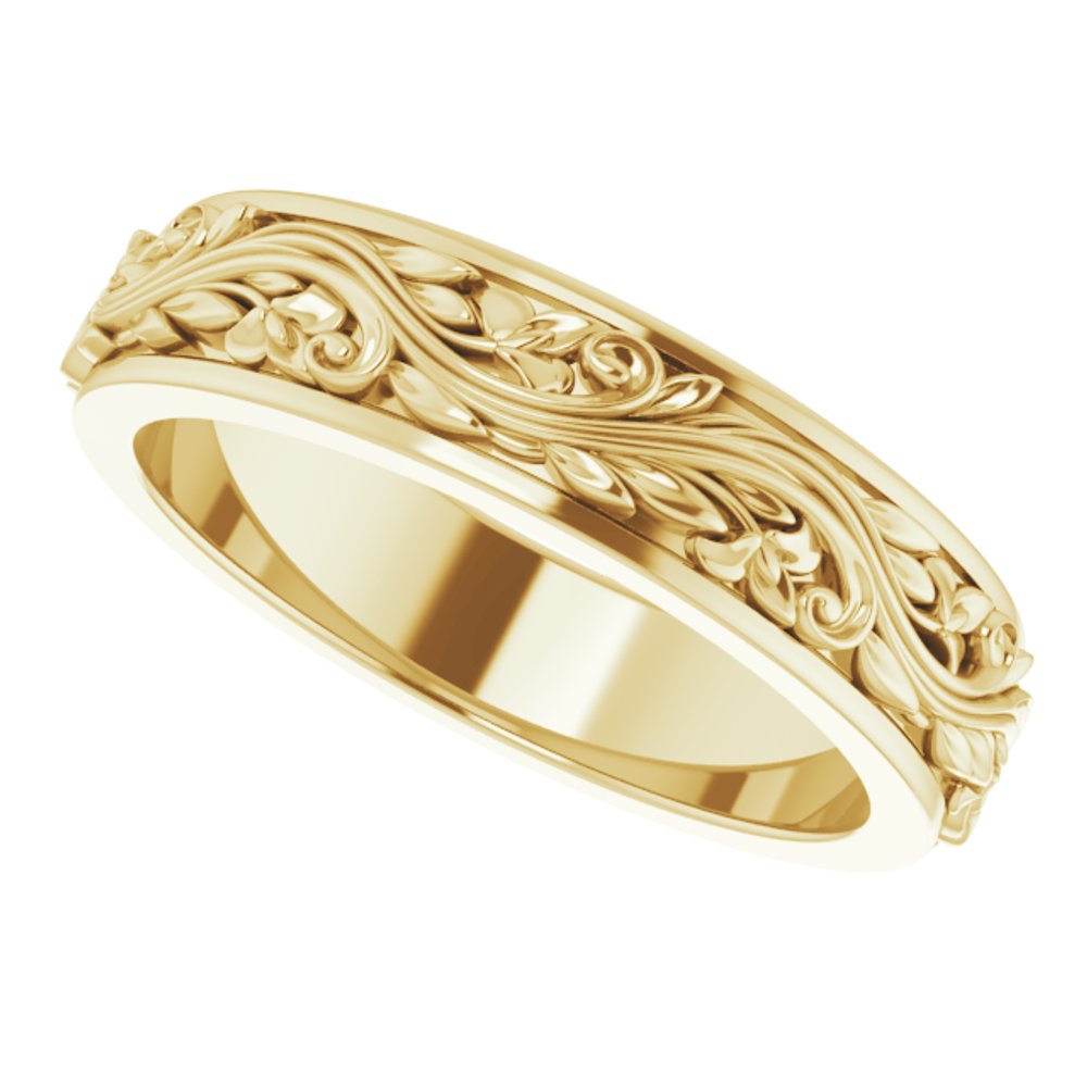 14K Yellow 5 mm Floral Inlay Flat Band Size 8