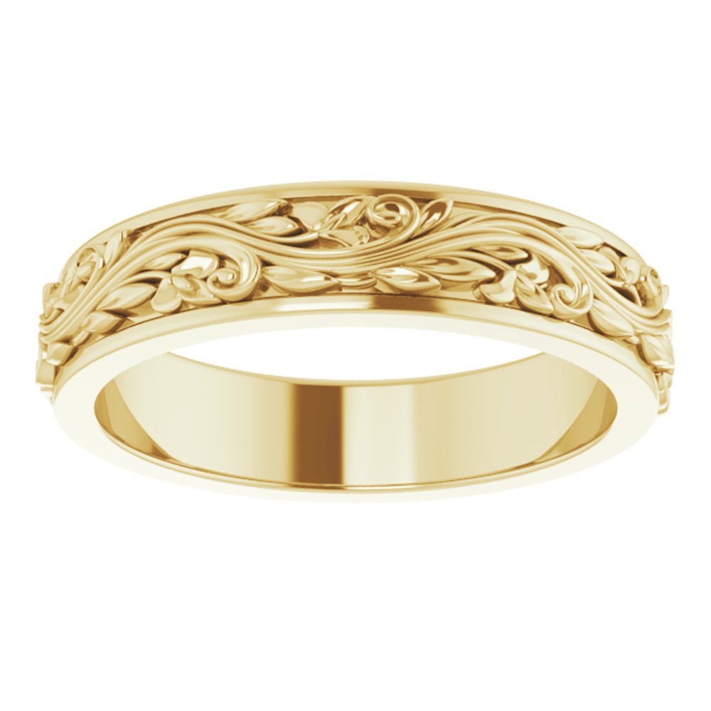 10K Yellow Gold 5 mm Floral Inlay Flat Band Size 9.5