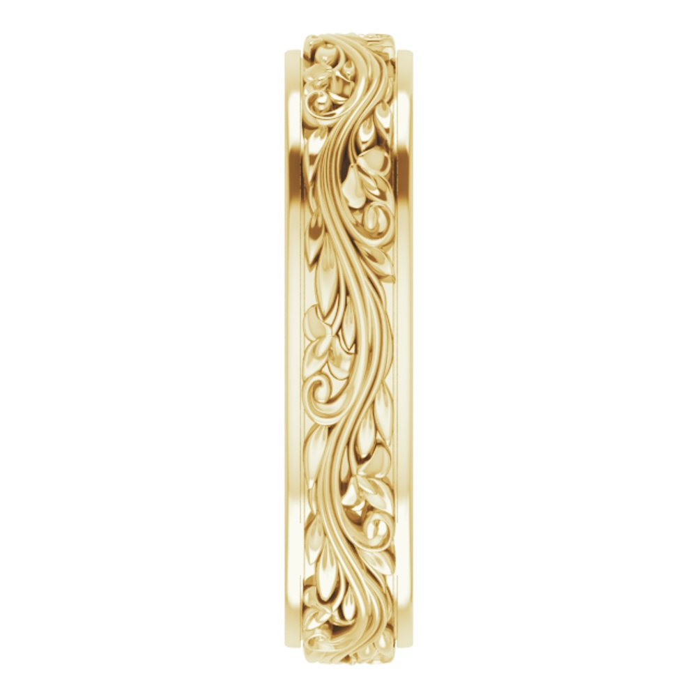 10K Yellow Gold 5 mm Floral Inlay Flat Band Size 9.5
