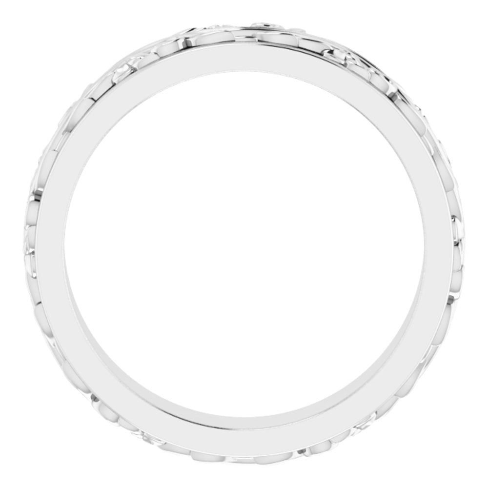 Platinum 5 mm Floral Inlay Flat Band Size 10