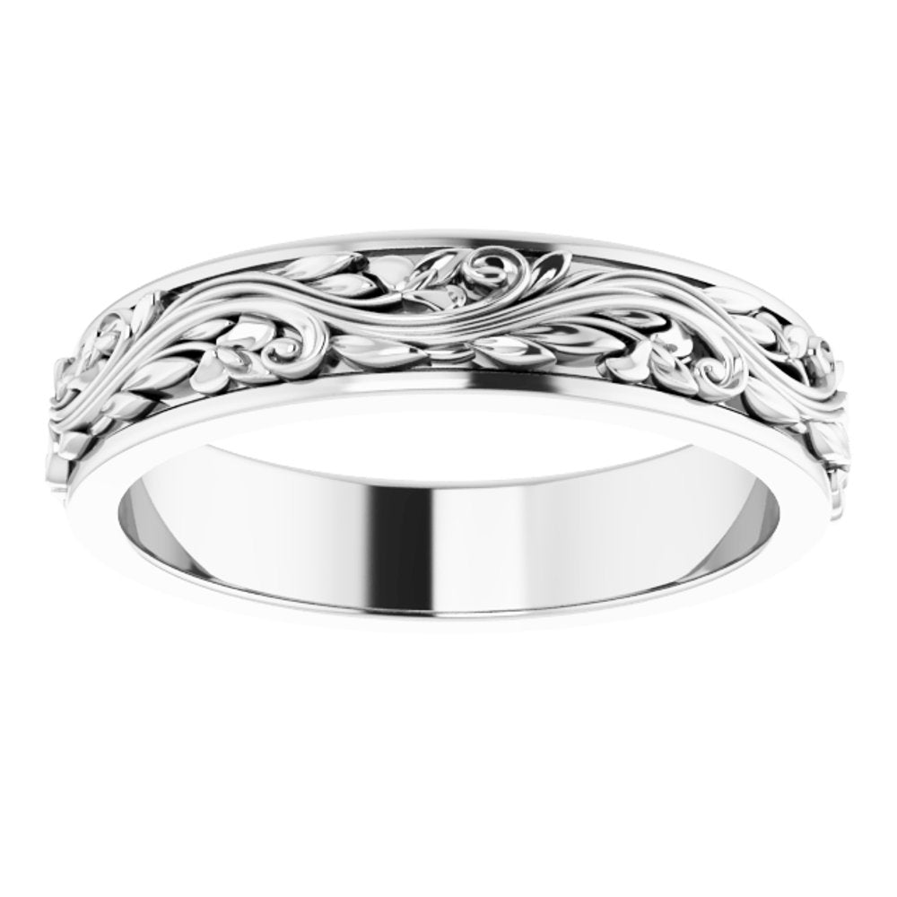 14K White 5 mm Floral Inlay Flat Band Size 10