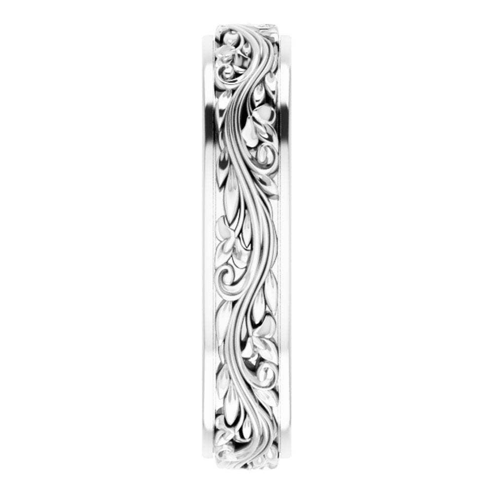 10K White Gold 5 mm Floral Inlay Flat Band Size 10