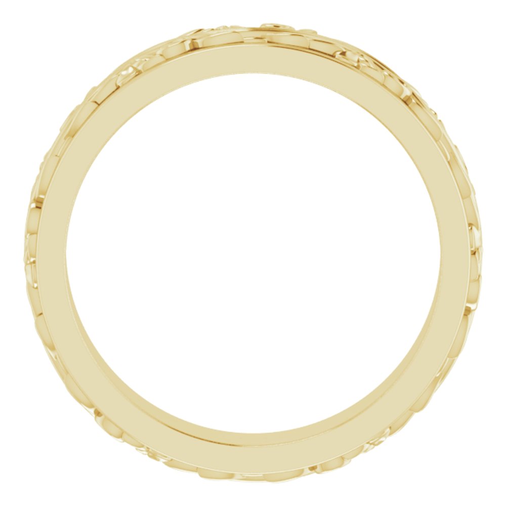 10K Yellow 5 mm Floral Inlay Flat Band Size 10.5