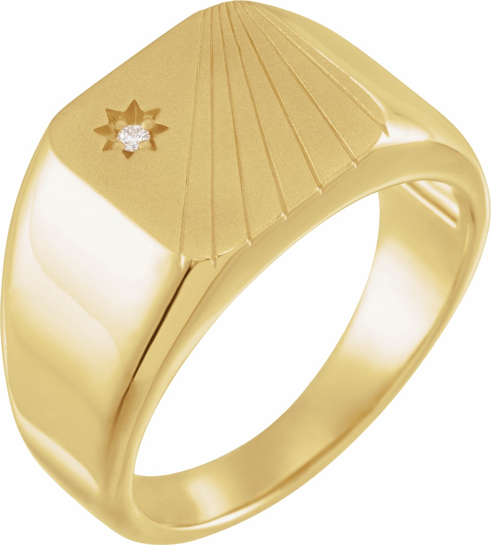 14K Yellow Gold .015 CT Natural Diamond Signet Ring