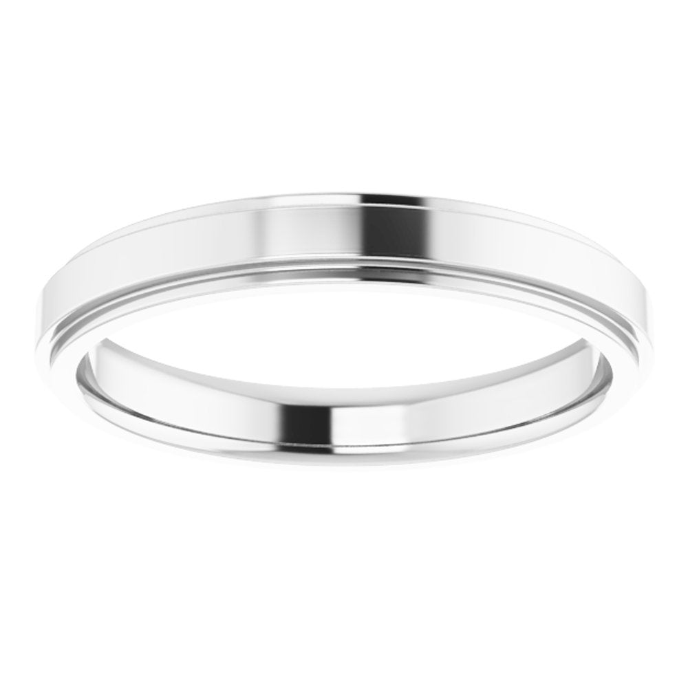 14K White Gold 3 mm Stepped-Edge Comfort-Fit Flat Band Size 10.5