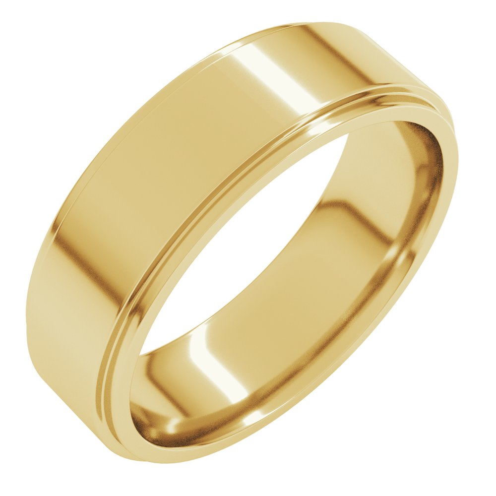 14K Yellow Gold 6 mm Stepped-Edge Comfort-Fit Flat Band Size 7