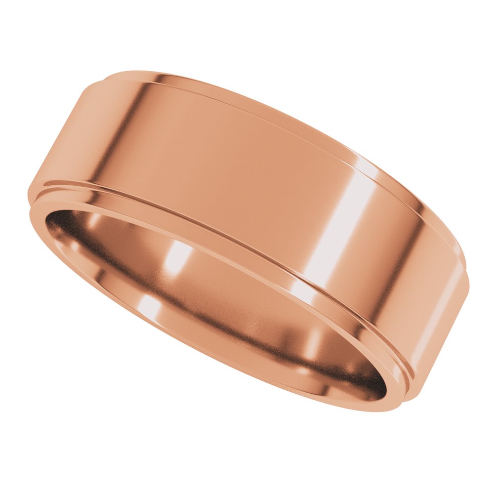 14K Rose 7 mm Stepped-Edge Comfort-Fit Flat Band Size 8.5