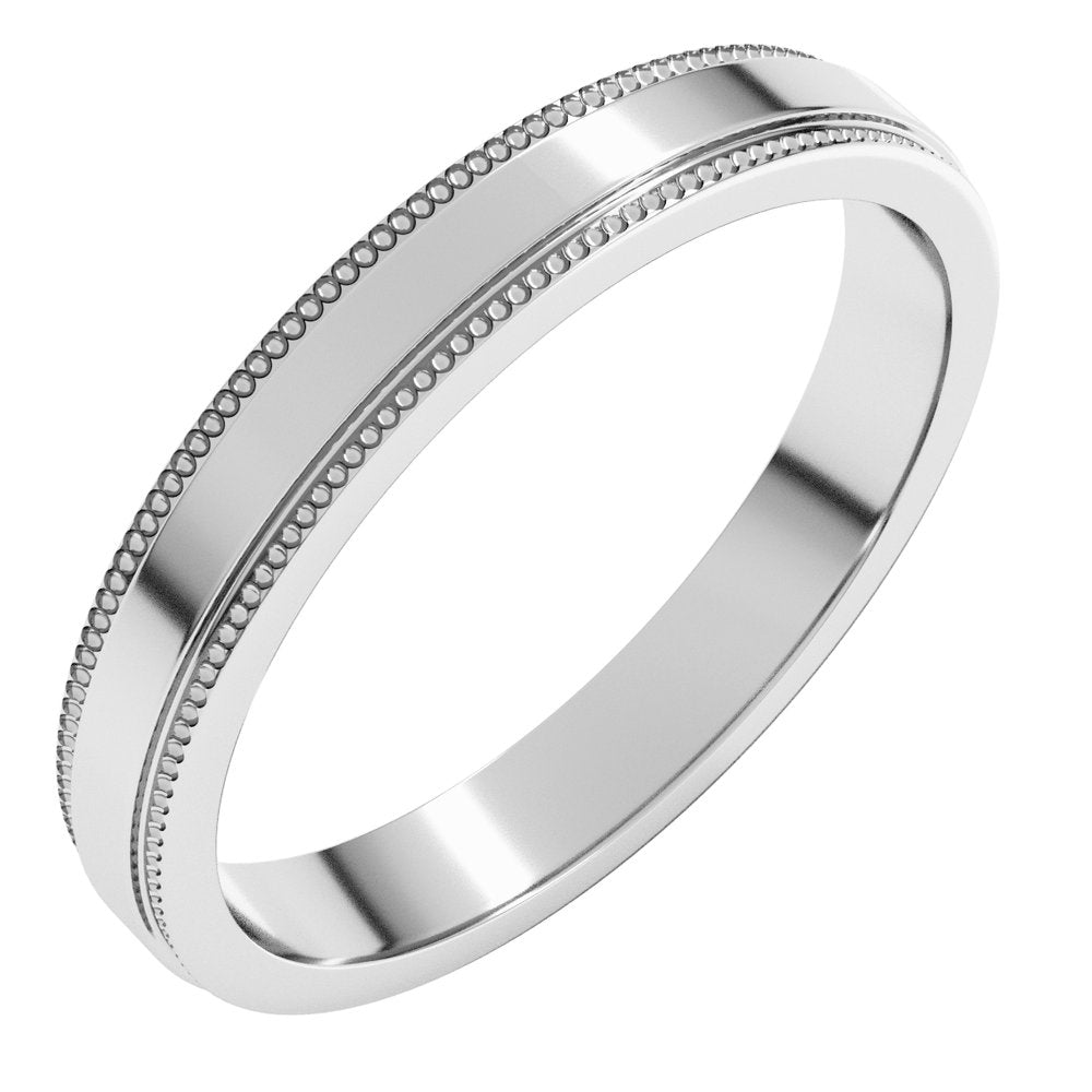 14K White Gold 3 mm Stepped-Edge Comfort-Fit Flat Band Size 10.5