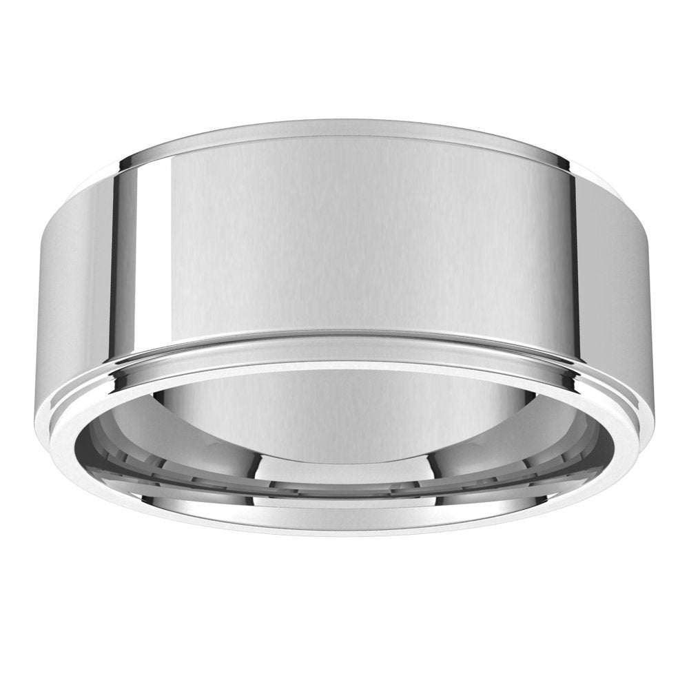 14K White 8 mm Stepped-Edge Comfort-Fit Flat Band
