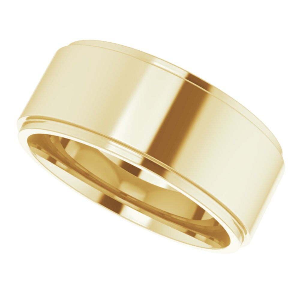 14K Yellow Gold 9 mm Stepped-Edge Comfort-Fit Flat Band Size 7