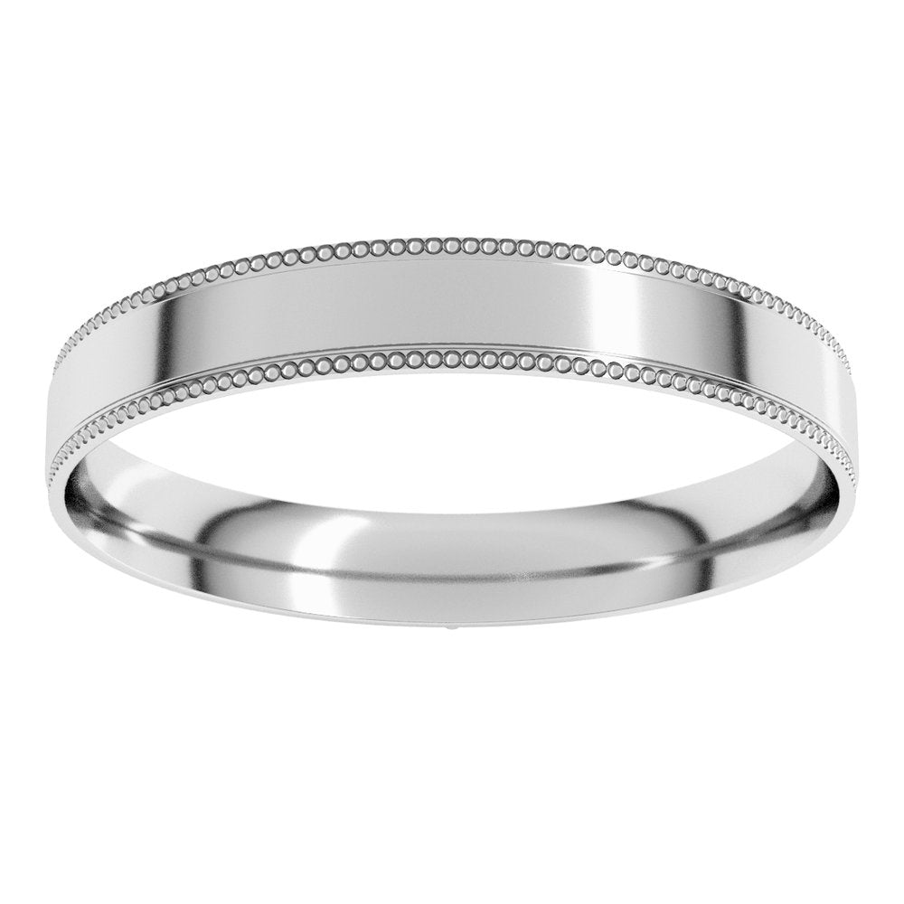 14K White 3 mm Milgrain Stepped-Edge Comfort-Fit Flat Band Size 10.5